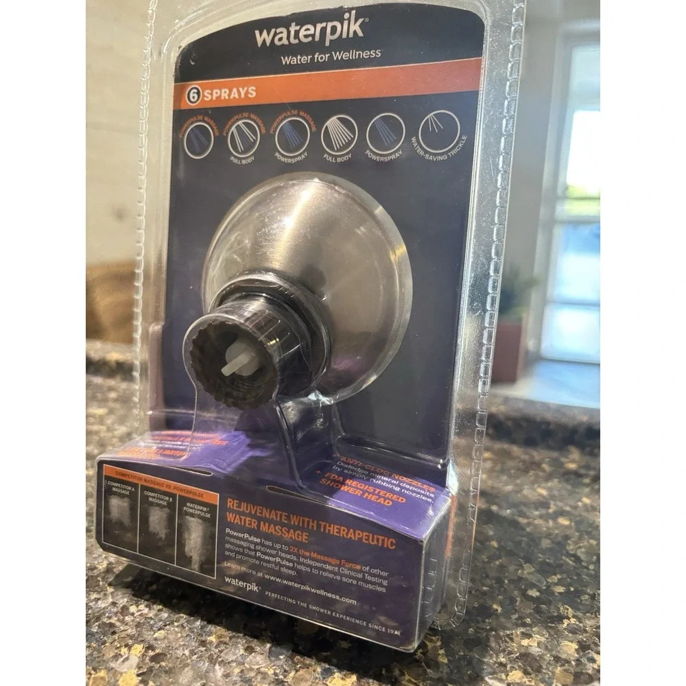 NEW In Box Waterpik PowerPulse XAS-619E 6-Spray Therapeutic Massage Shower Head